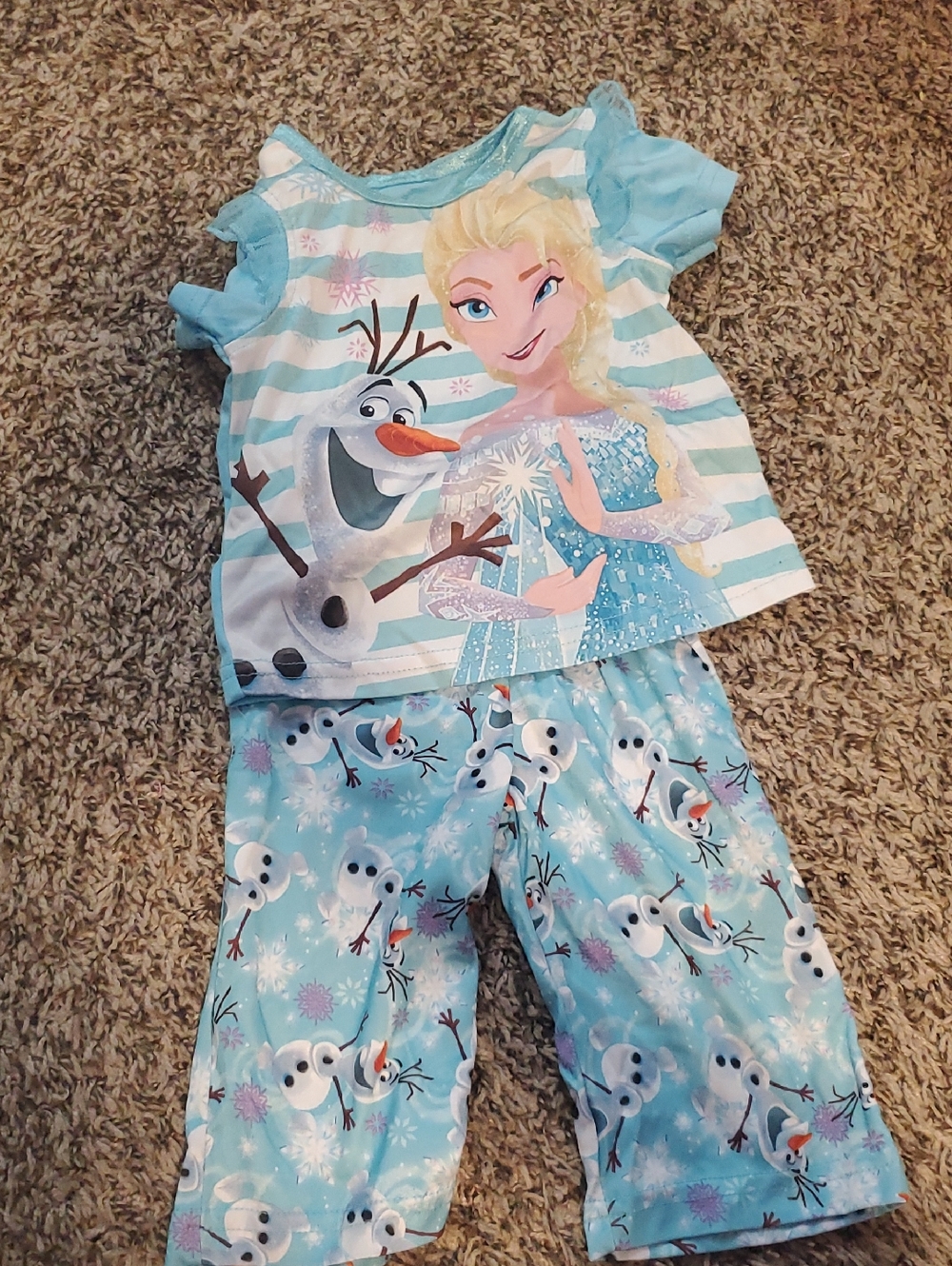 Disney Light Blue Elsa & Olaf Short Sleeve Pajama Set